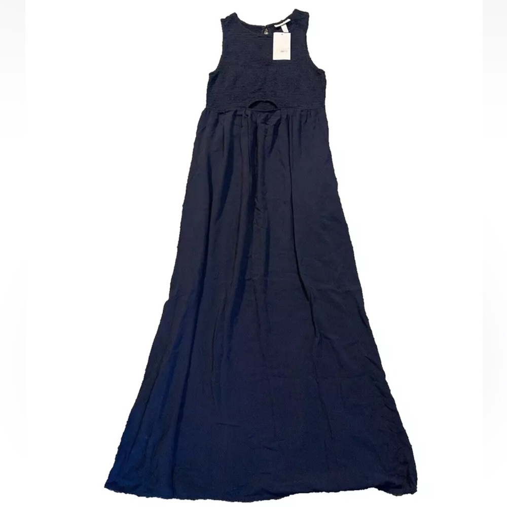 NWT Isabel Maternity Navy Blue Smocked Cut-Out Dress Small